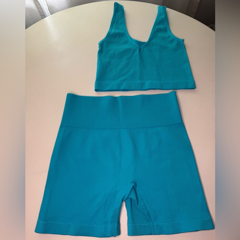 Colsie Teal Ribbed Women's Set - Picture 3 of 6